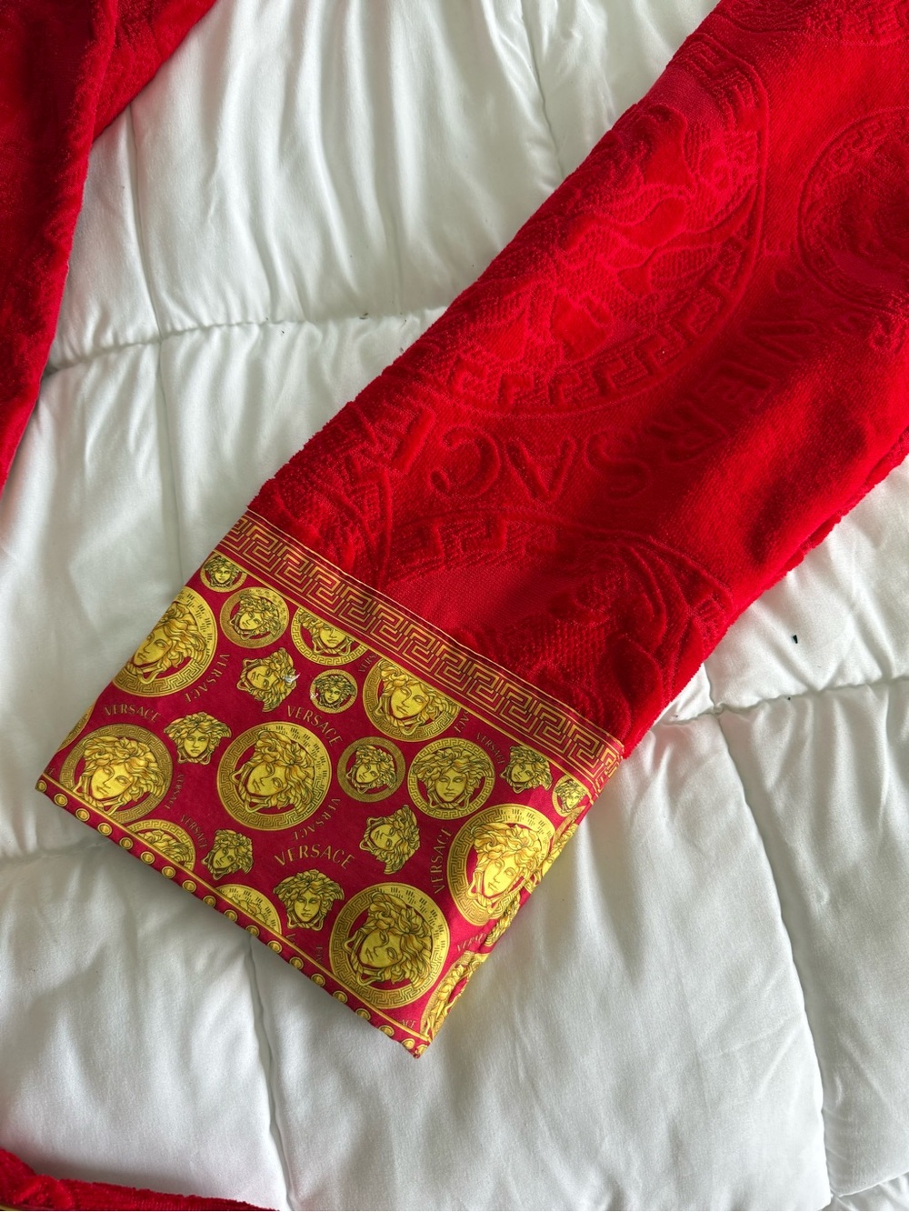Versace Red Velvet Robe with Gold Medallion Trim - Picture 7 of 8